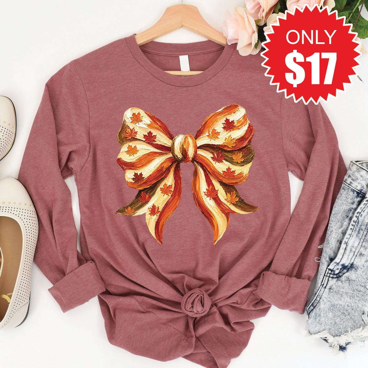 Fall Bow Long Sleeve - Heather Mauve - 17 product image 1