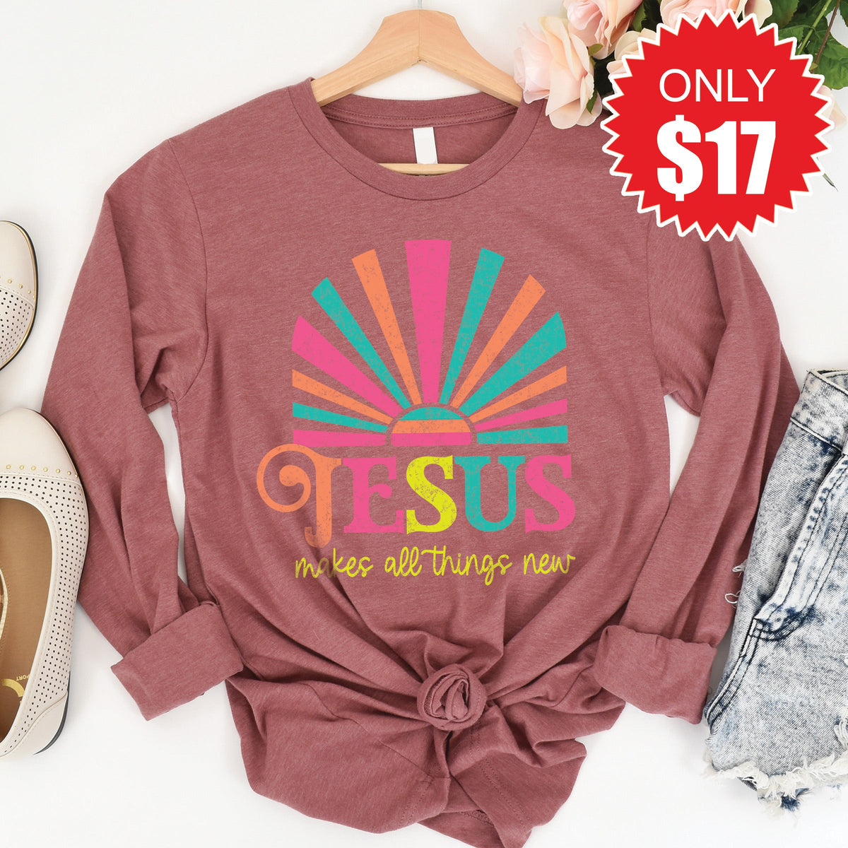 Jesus Makes All Things New Long Sleeve - Heather Mauve - 17 product image 1
