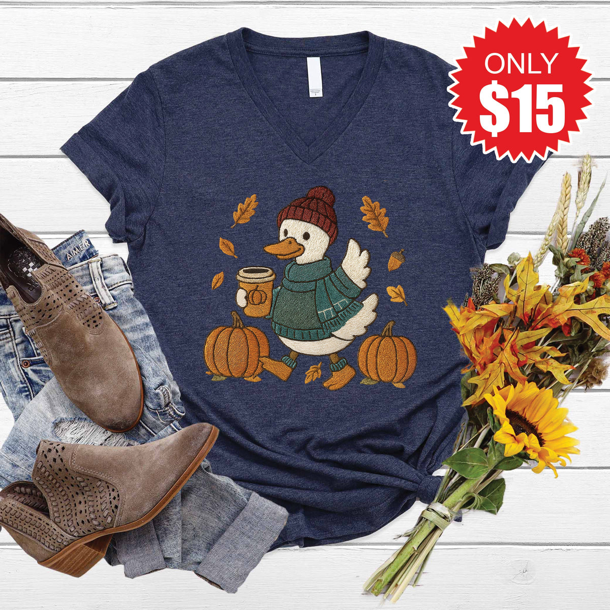 Bruh Its Fall V-Neck - Heather Navy - 15