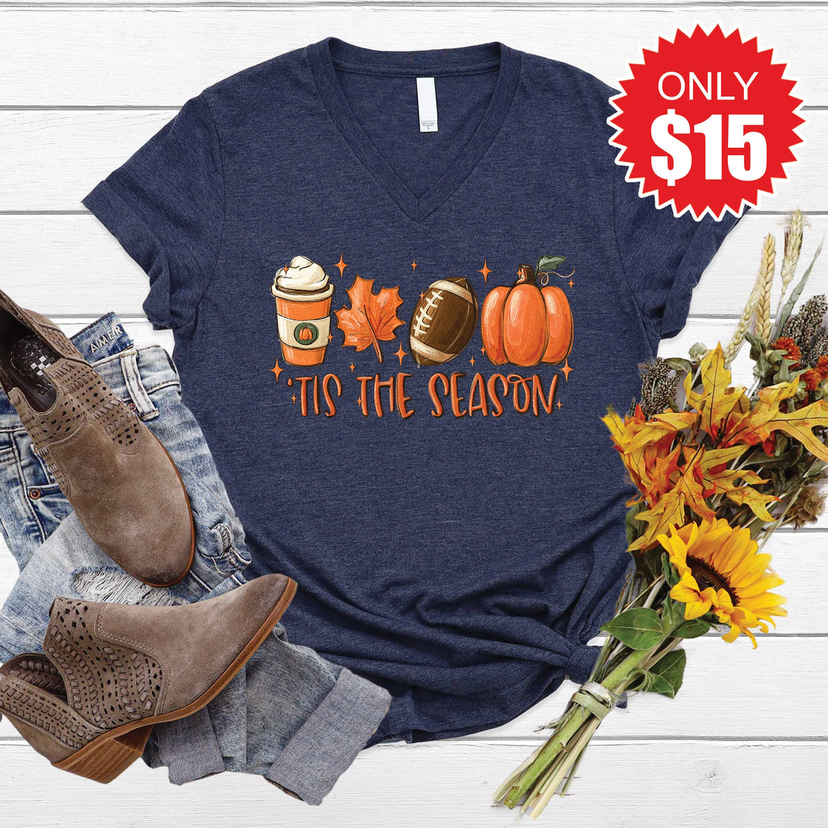 Tis the Season V-Neck - Heather Navy - 15