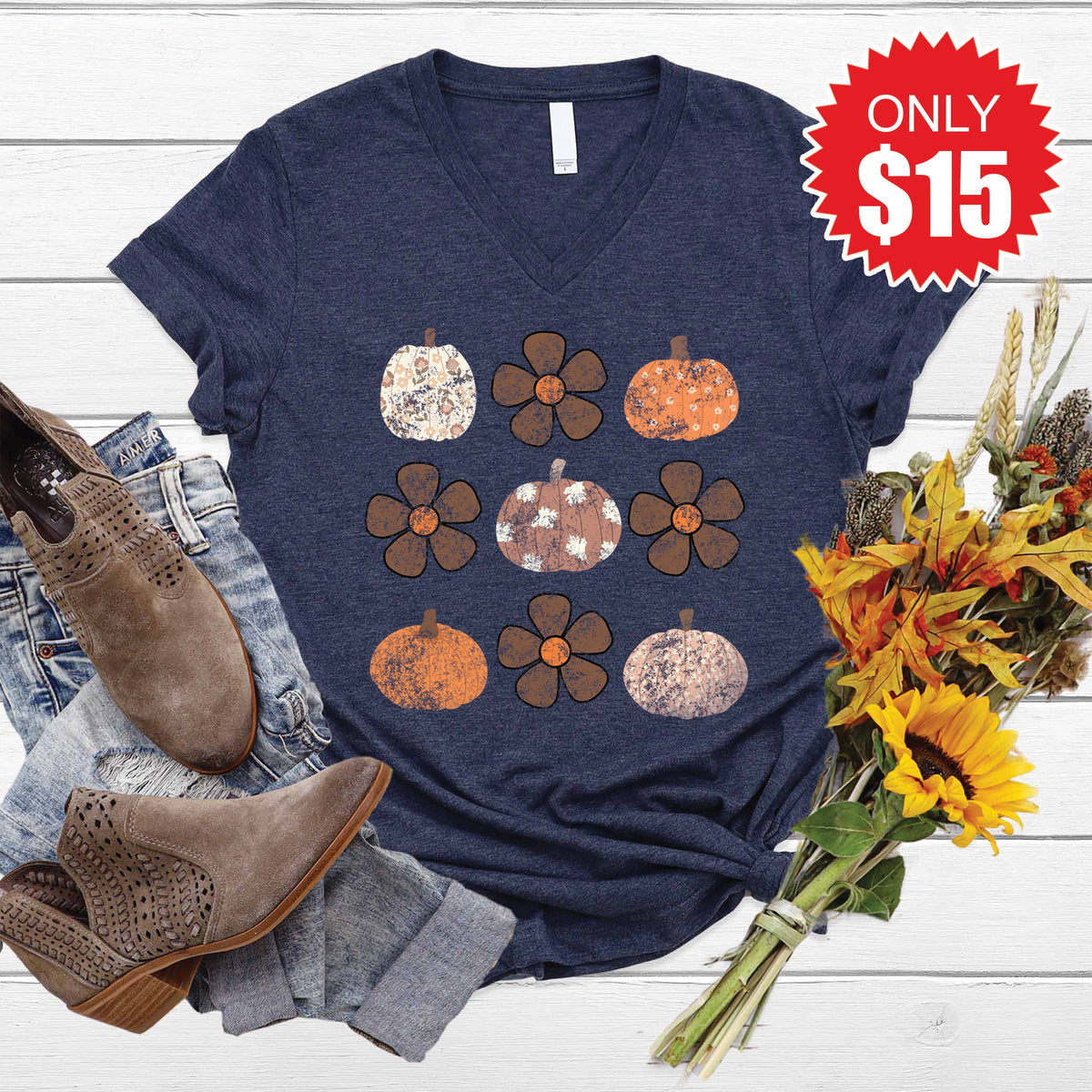 Fall V-Neck - Heather Navy - 15