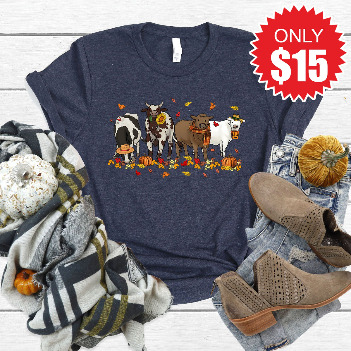 Cows Pumpkin Tee - Heather Navy - 15 product image 1