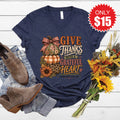 Give Thanks V-Neck - Heather Navy - 15