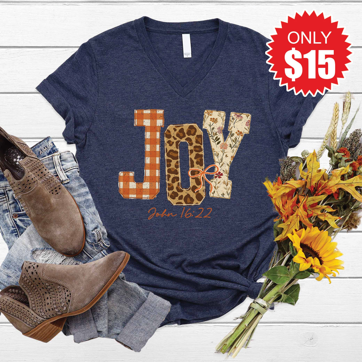 Joy V-Neck - Heather Navy - 15