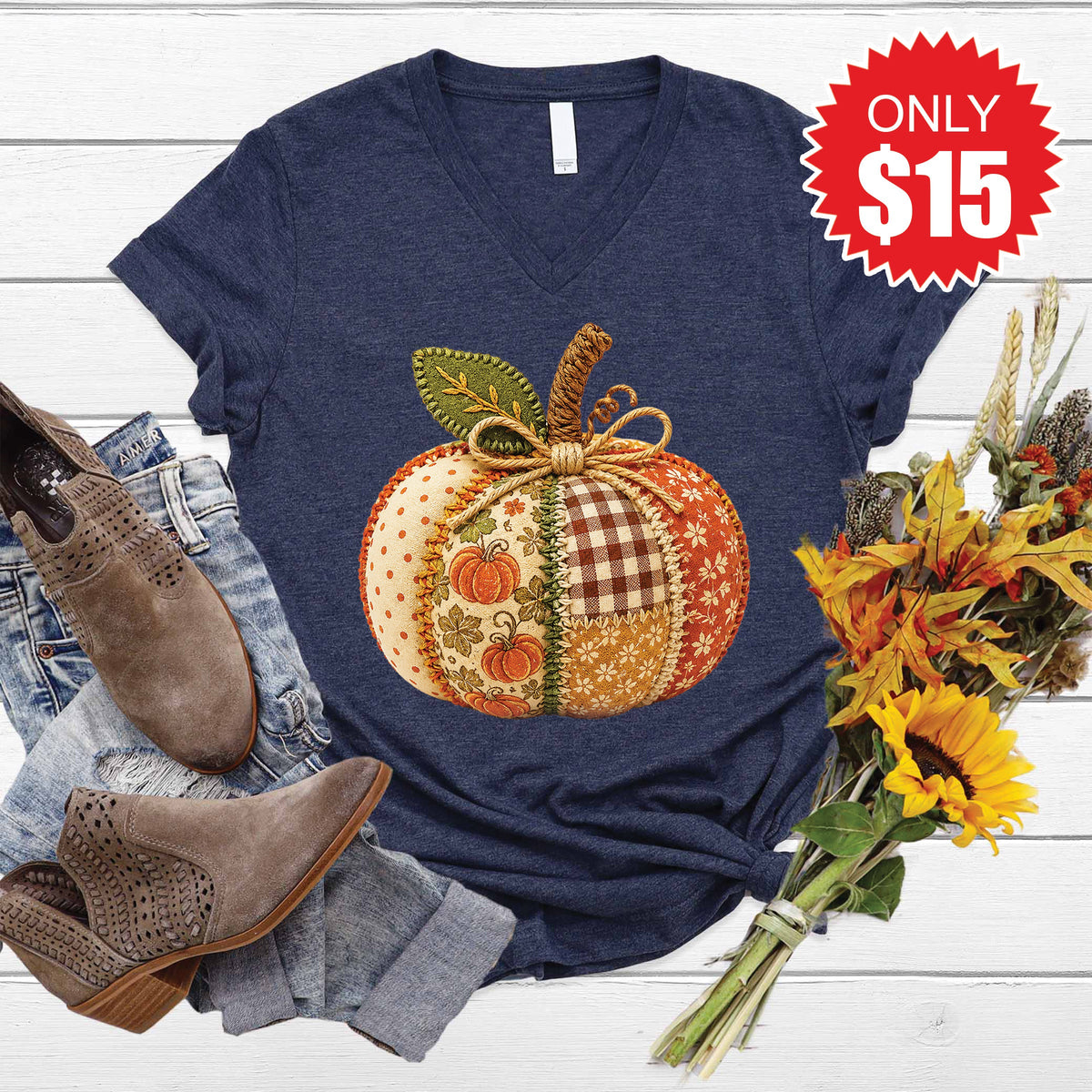 Pumpkin V-Neck - Heather Navy - 15