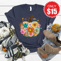 Pumpkin Boho Floral Tee - Heather Navy - 15 product image 1
