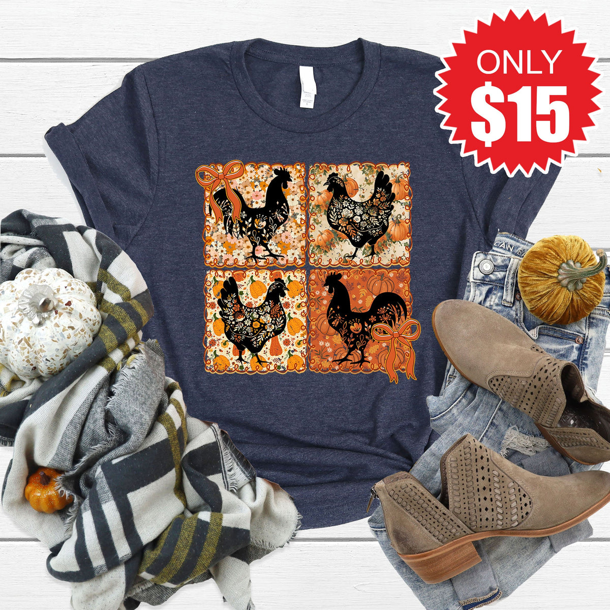 Chicken Patchwork Tee - Heather Navy - 15 product image 1