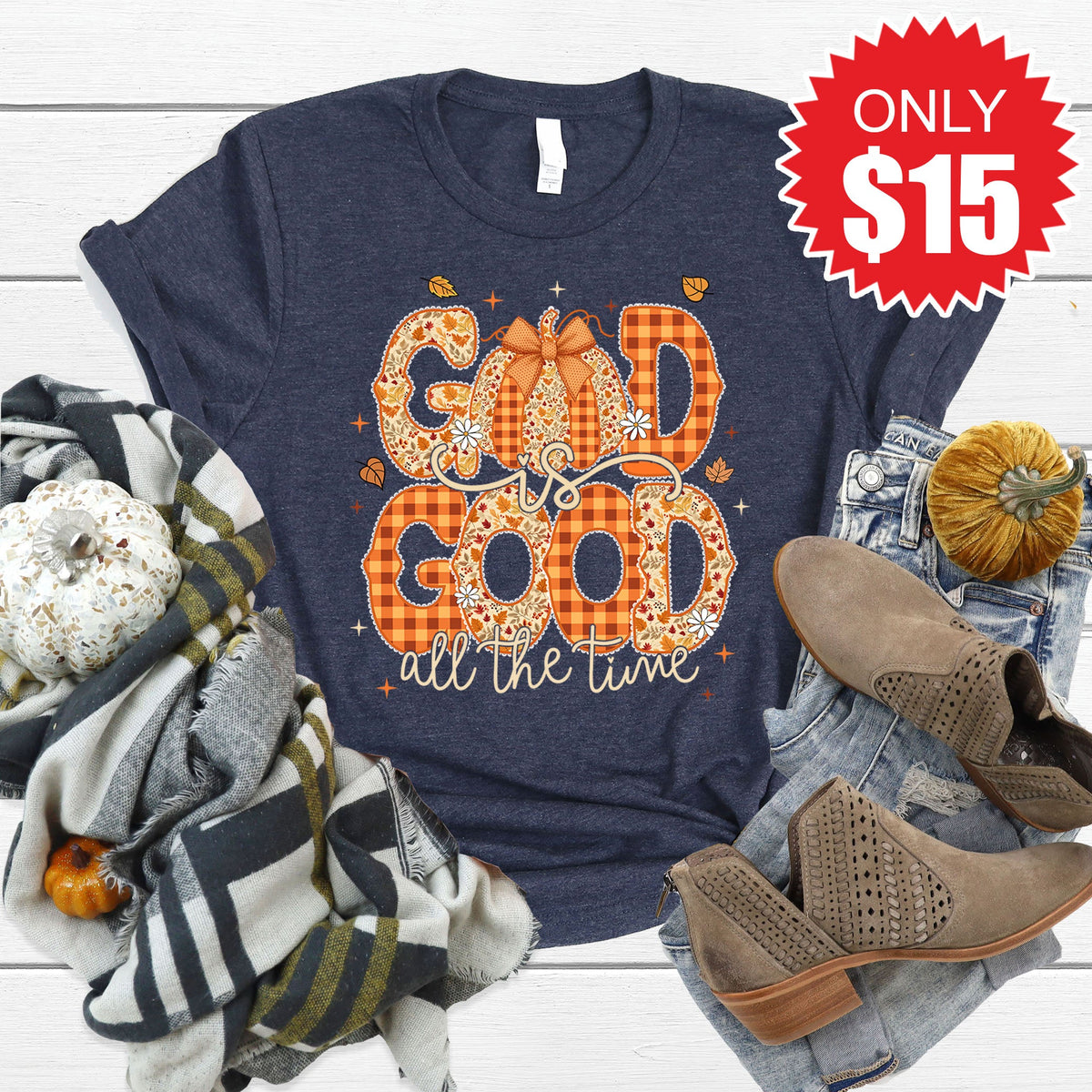 God is Good Fall Tee - Heather Navy - 15 product image 1