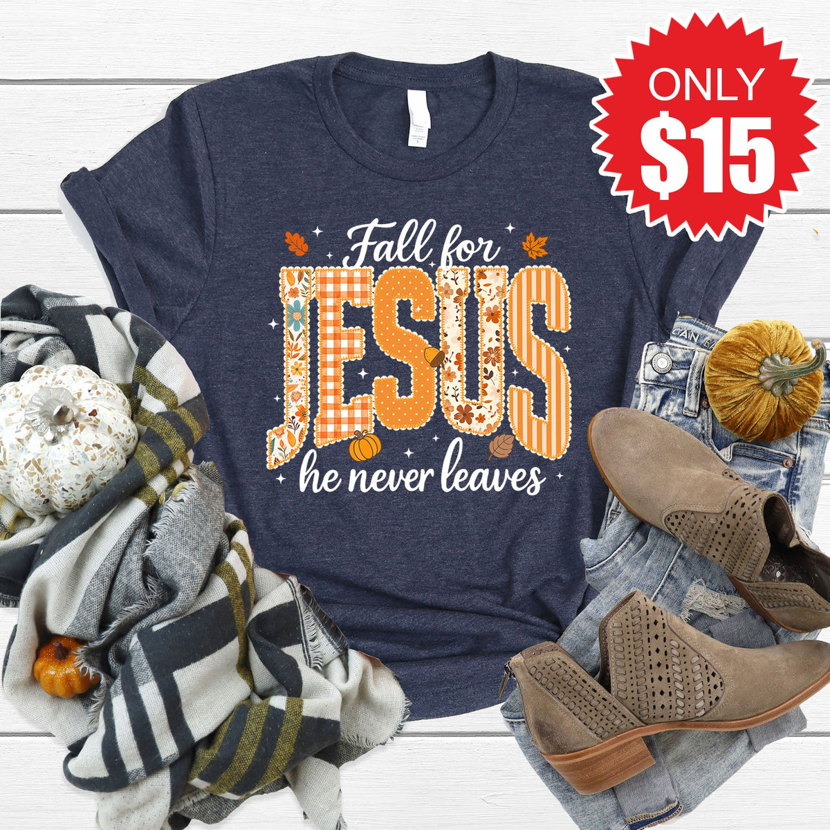 Fall For Jesus Tee - Heather Navy - 15 product image 1