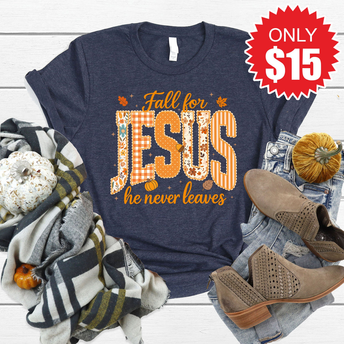Fall For Jesus Tee - Heather Navy - 15 product image 1