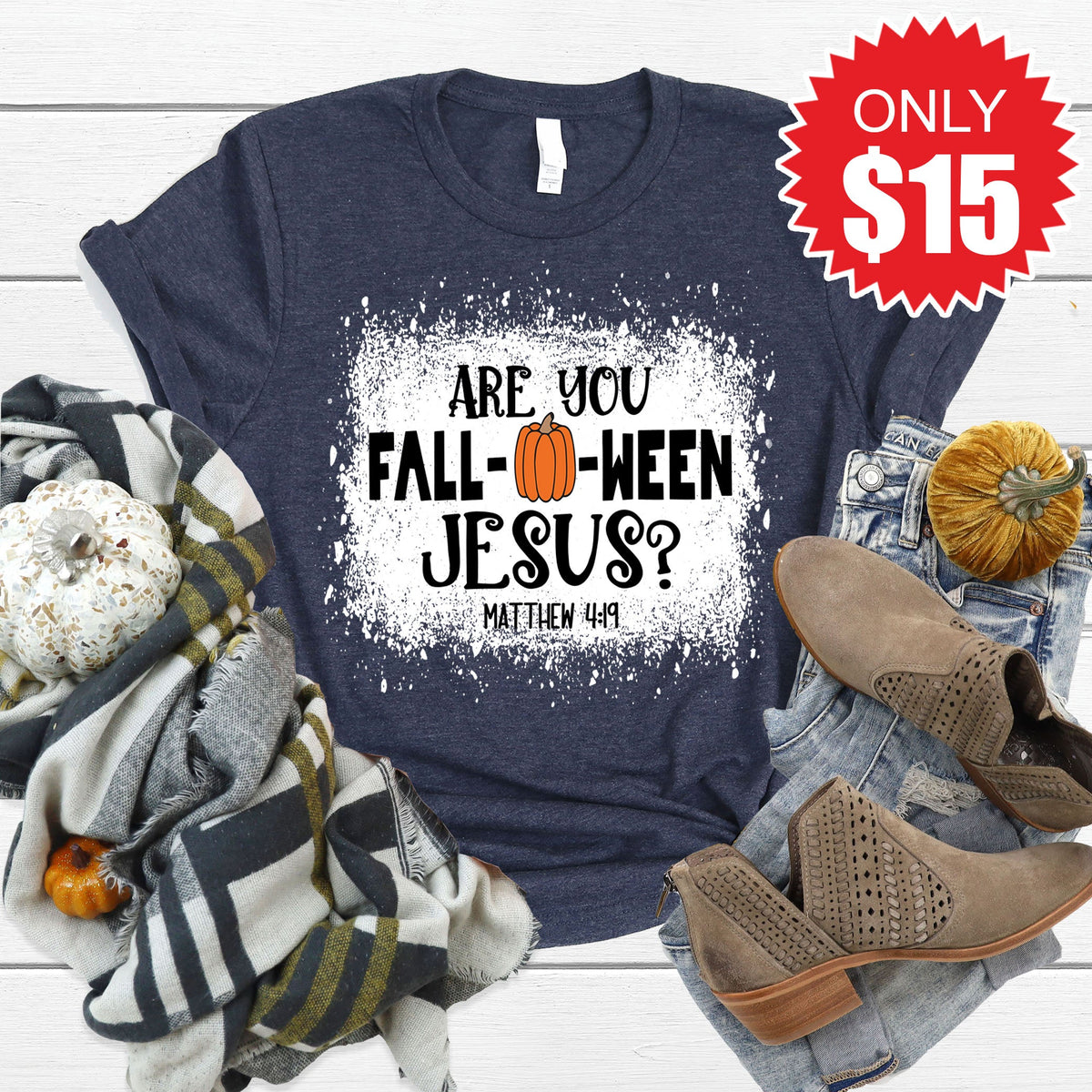 Are You Fall-O-Ween Jesus Tee - Heather Navy - 15 product image 1