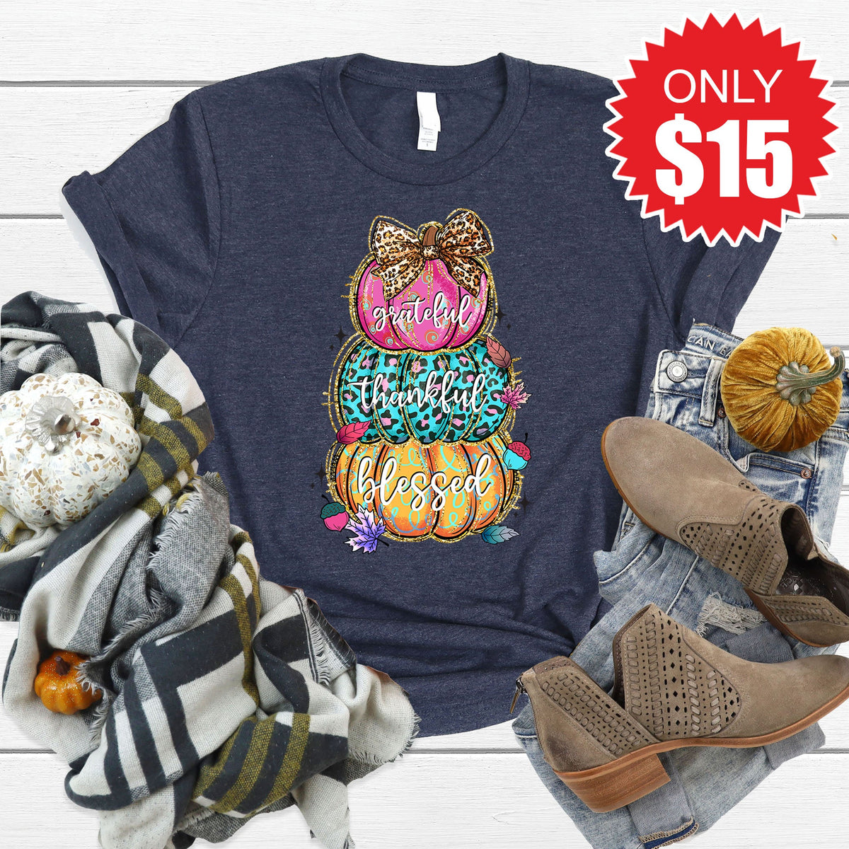 Grateful Thankful Blessed Tee - Heather Navy - 15 product image 1