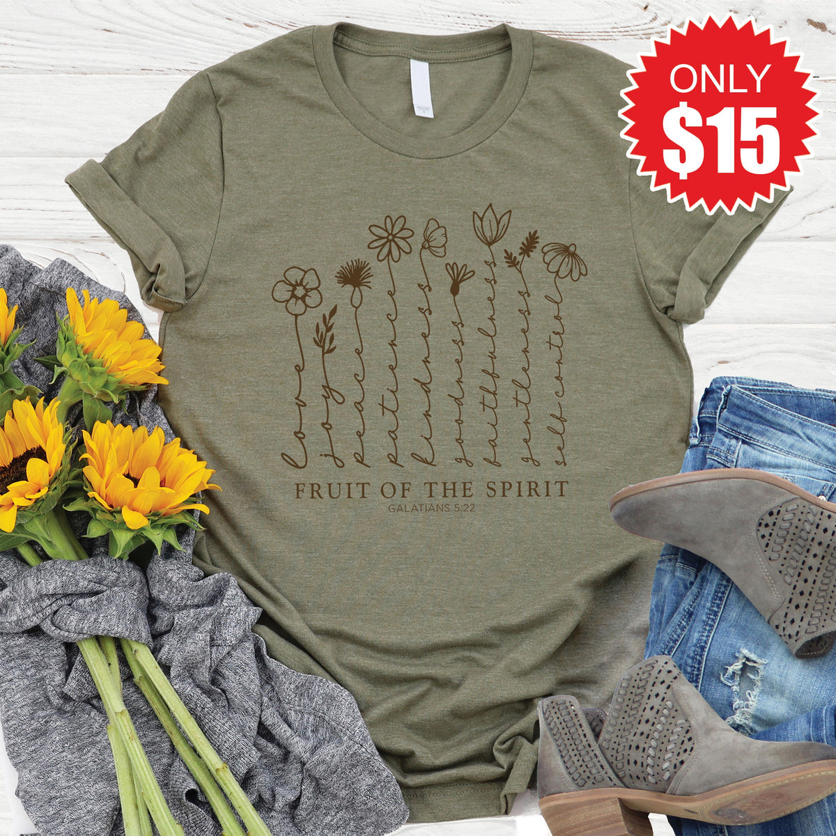 Fruit Of The Spirit Tee - Heather Olive - 15 product image 1