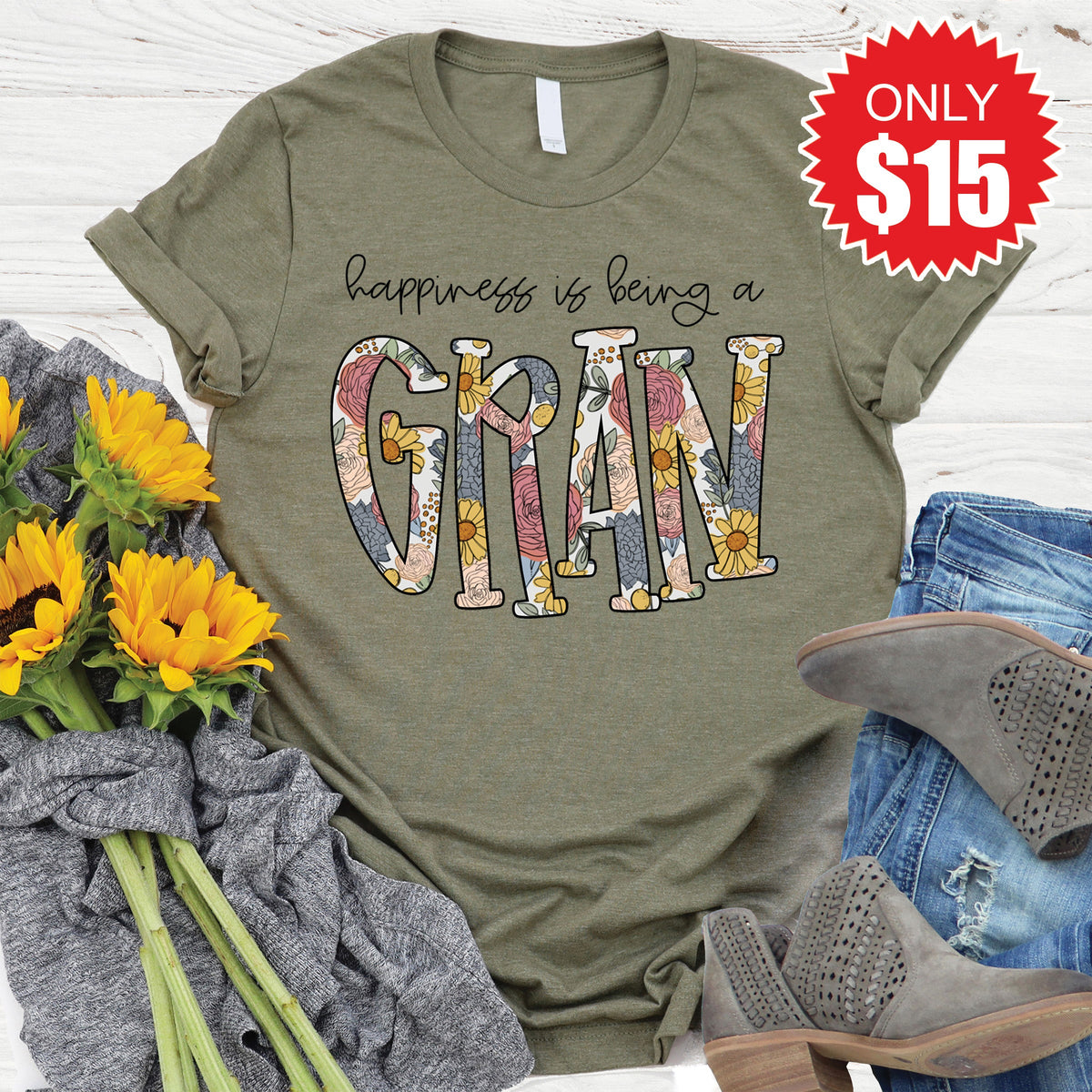 Happiness Is Being A Gran Tee - Heather Olive - 15 product image 1