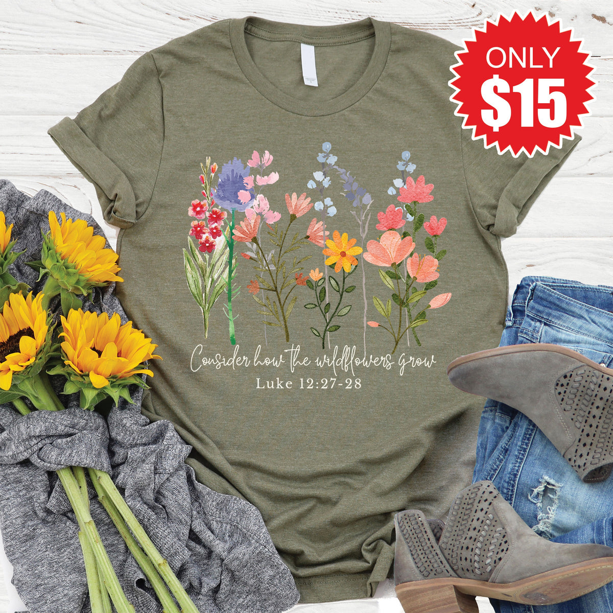 Wild Flowers Grow Tee - Heather Olive - 15 product image 1