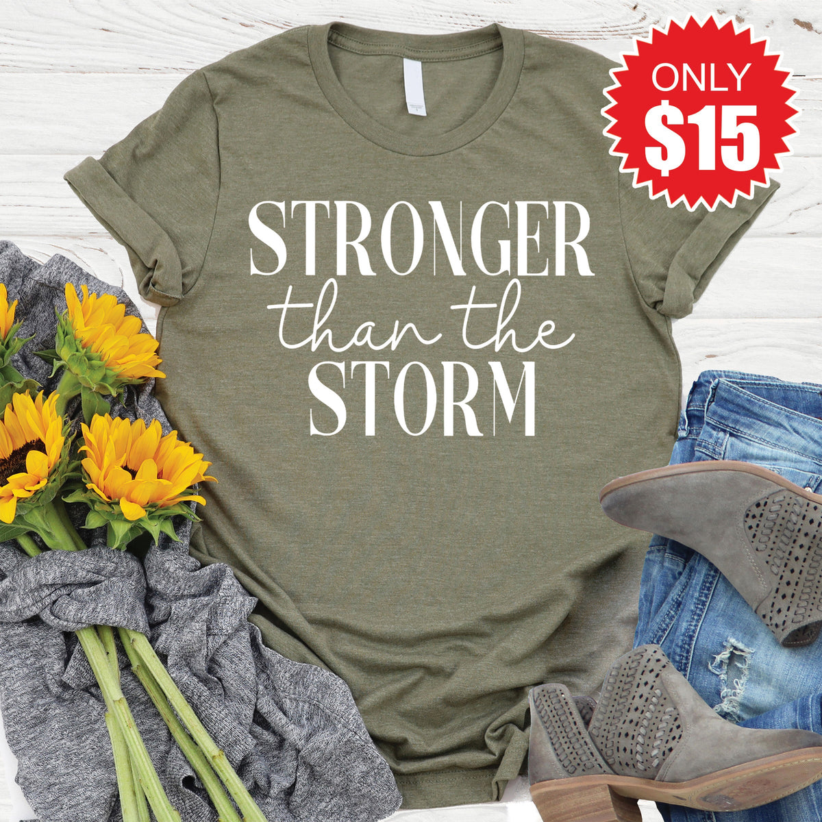 Stronger Than The Storm Tee - Heather Olive - 15 product image 1