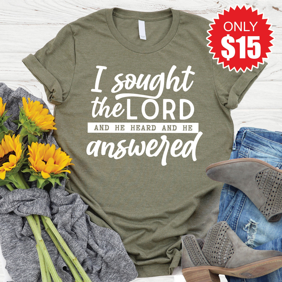 I Sought The Lord Tee - Heather Olive - 15 product image 1