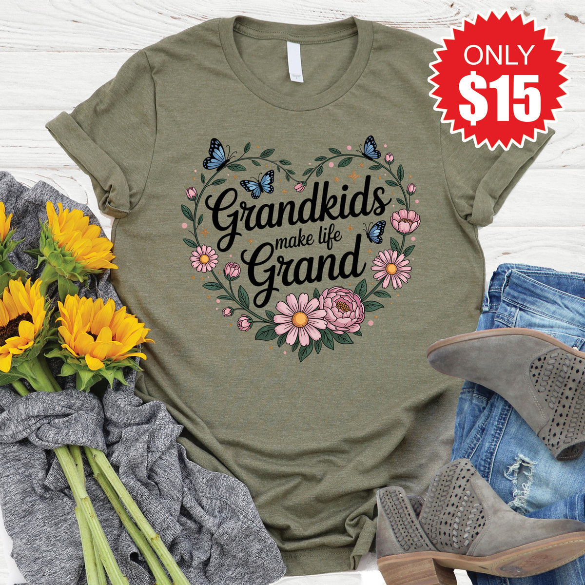 Grandkids Make Life Grand Tee - Heather Olive - 15 product image 1