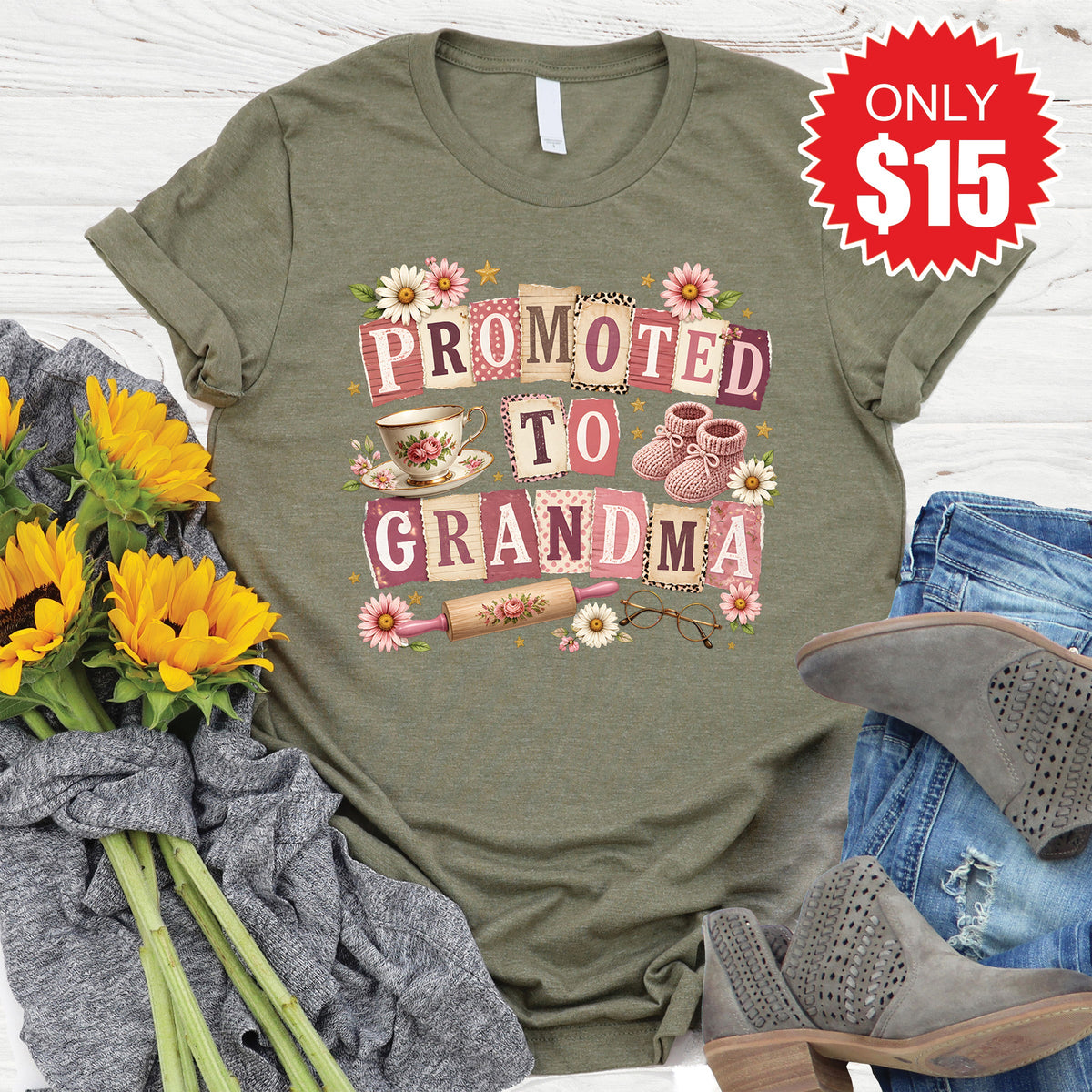 Promoted To Grandma Tee - Heather Olive - 15 product image 1