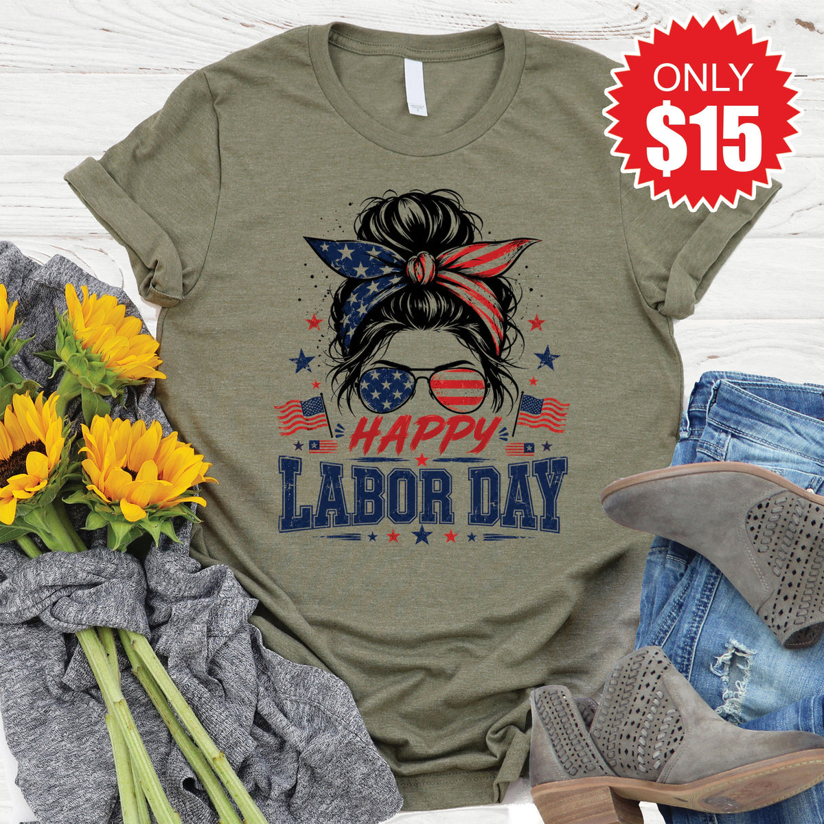 Happy Labor Day Tee - Heather Olive - 15 product image 1
