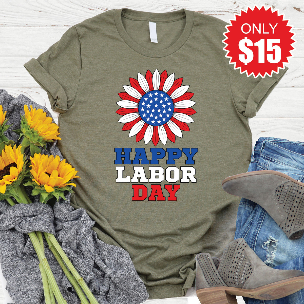 Happy Labor Day Tee - Heather Olive - 15 product image 1