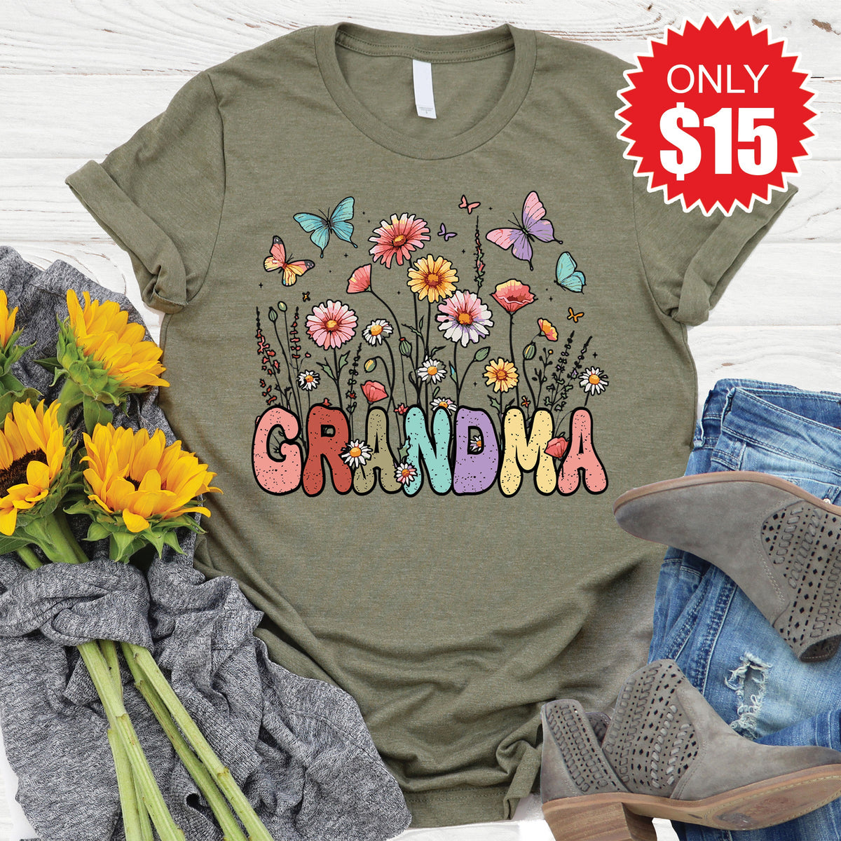 Grandma Tee - Heather Olive - 15 product image 1