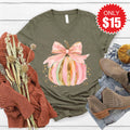 Pink Pumpkin V-Neck - Heather Olive - 15