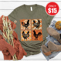 Chicken Patchwork V-Neck - Heather Olive - 15