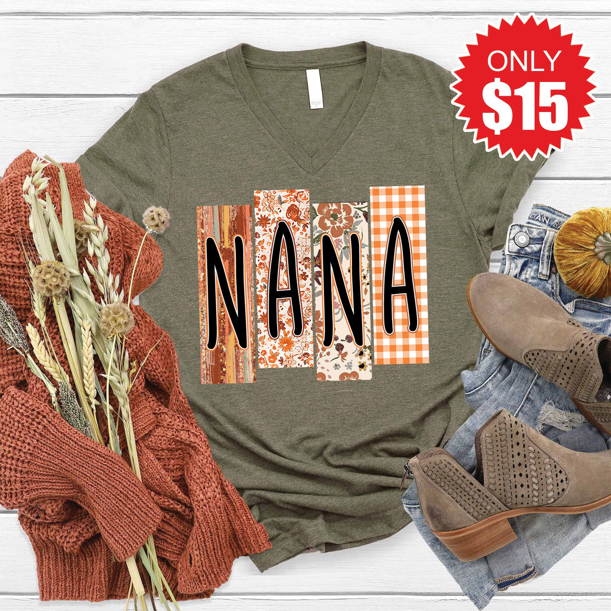 Nana V-Neck - Heather Olive - 15