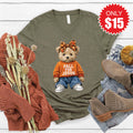 Fall For Jesus Teddy Bear V-Neck - Heather Olive - 15