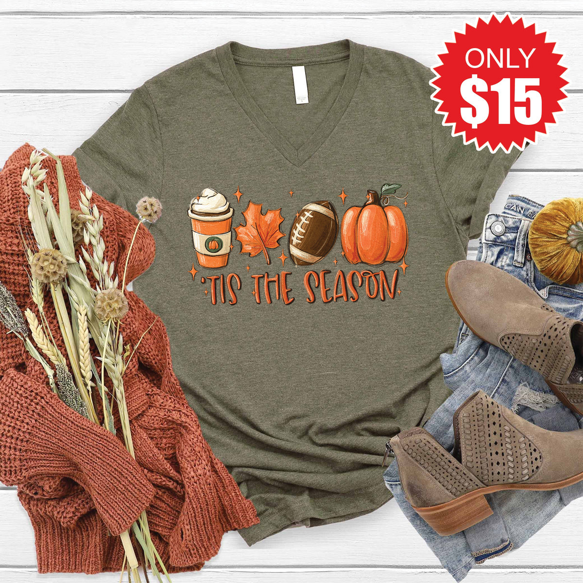 Tis the Season V-Neck - Heather Olive - 15