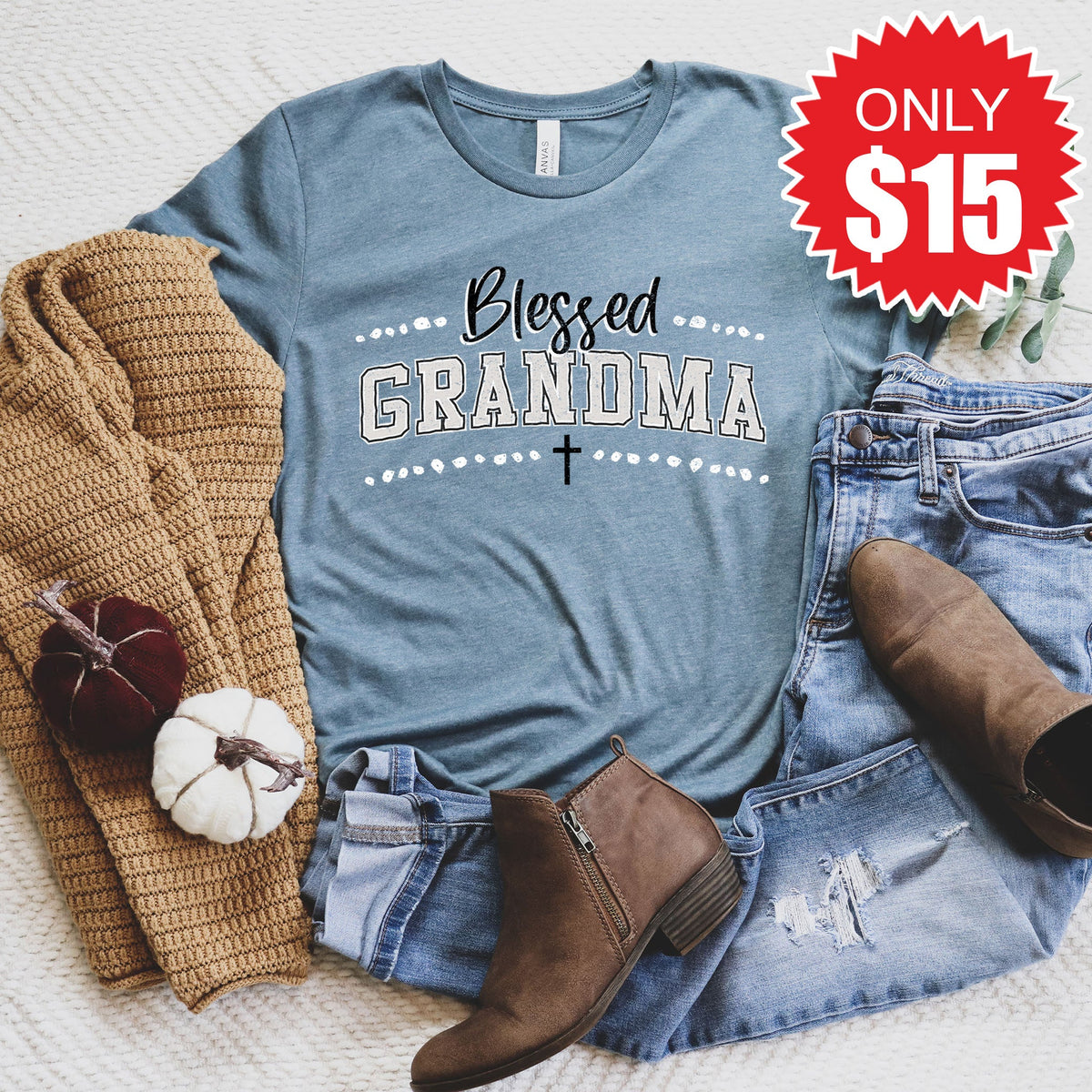 Blessed Grandma Tee - Heather Slate - 15 product image 1