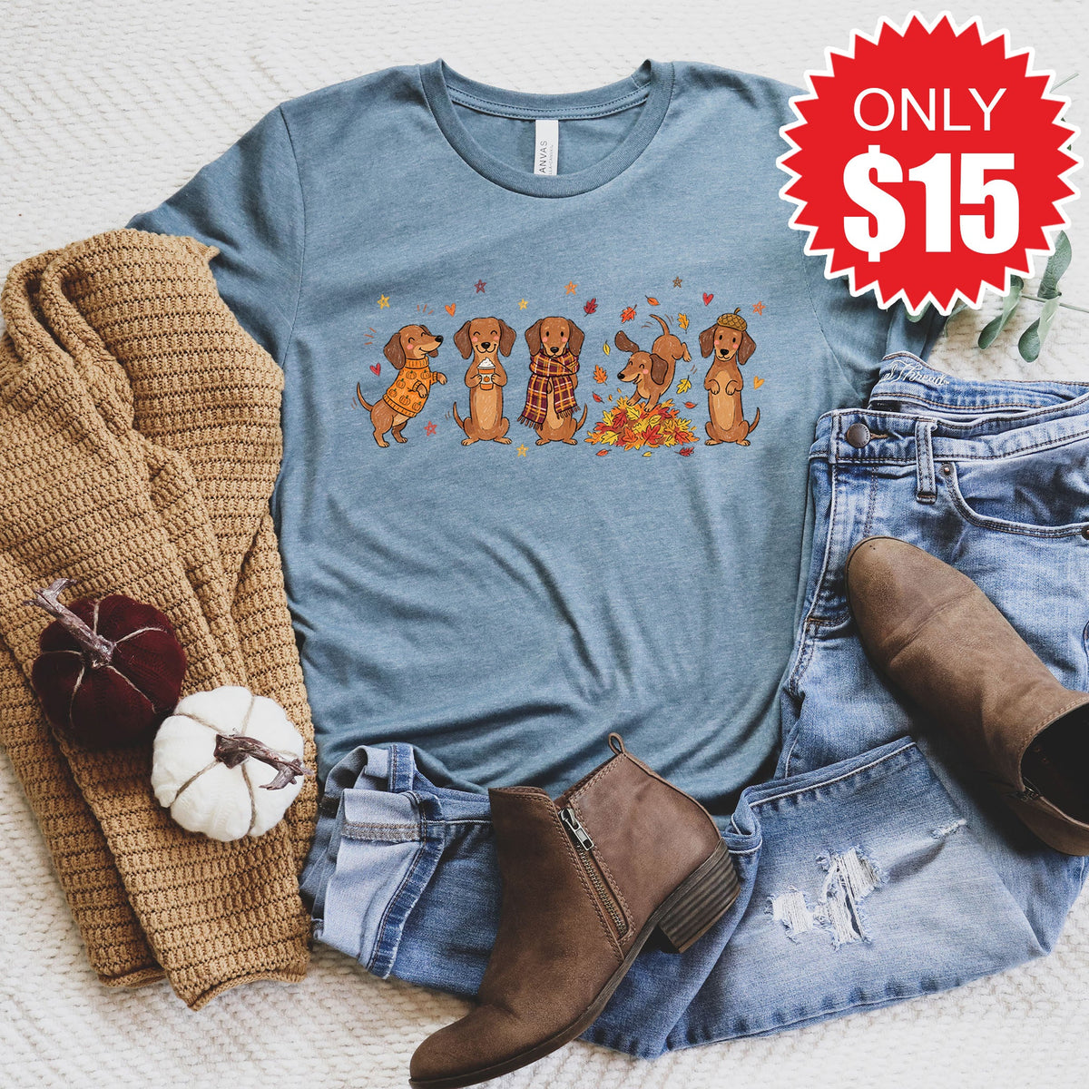 Fall Dachshund Tee - Heather Slate - 15 product image 1