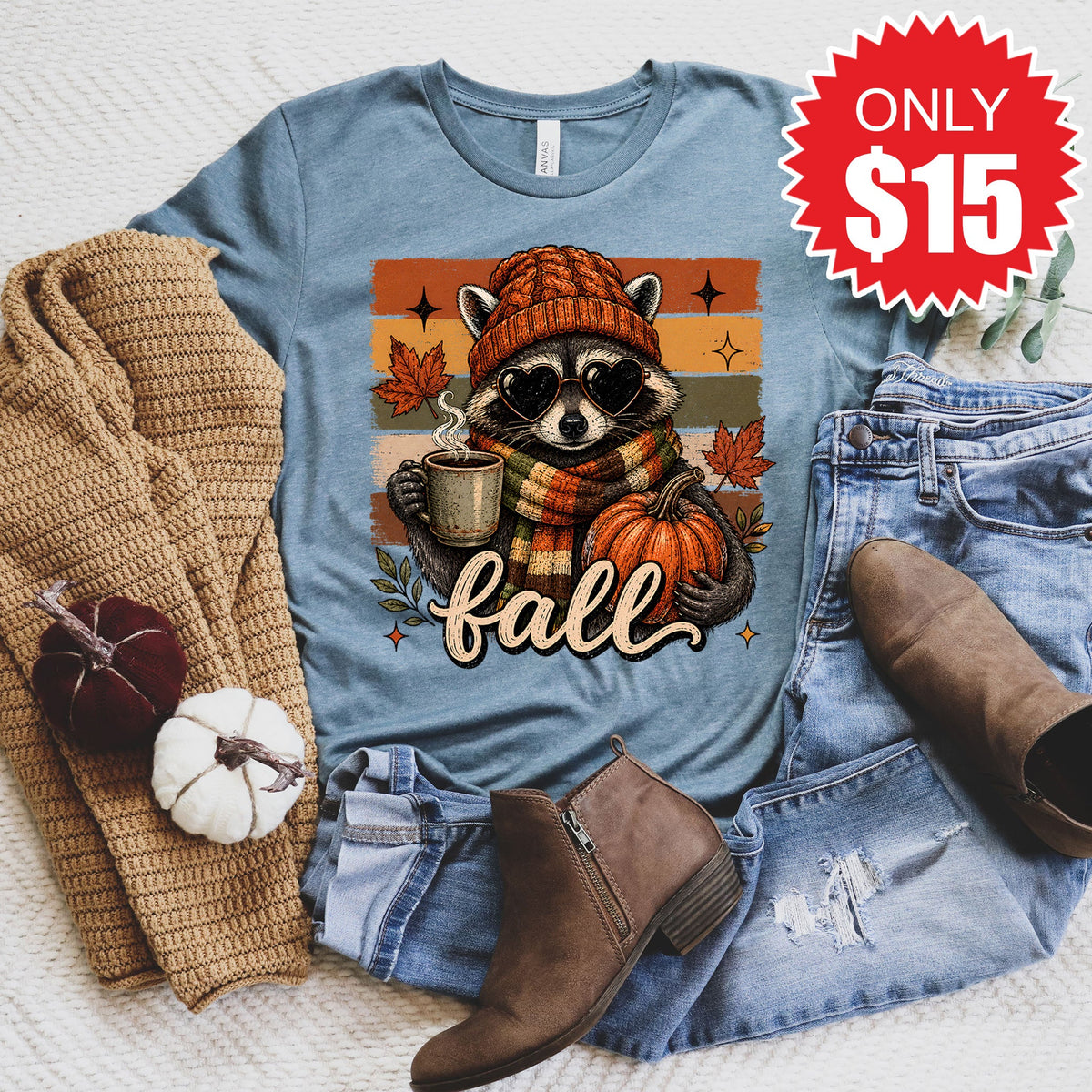 Fall Racoon Tee - Heather Slate - 15 product image 1
