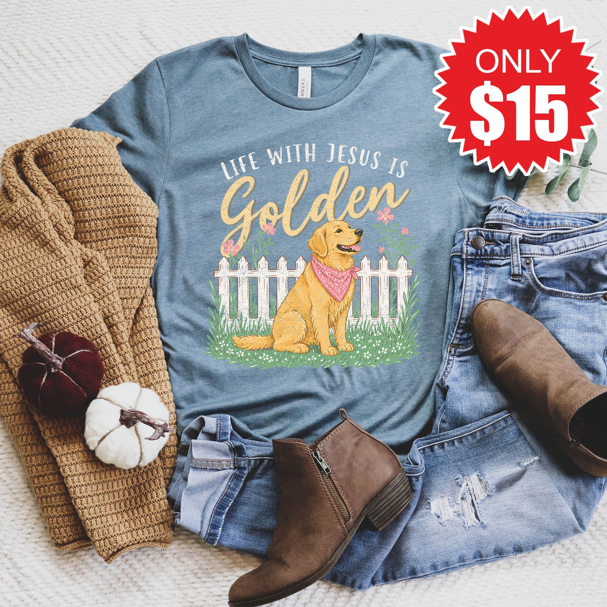 Life With Jesus is Golden Tee - Heather Slate - 15 product image 1
