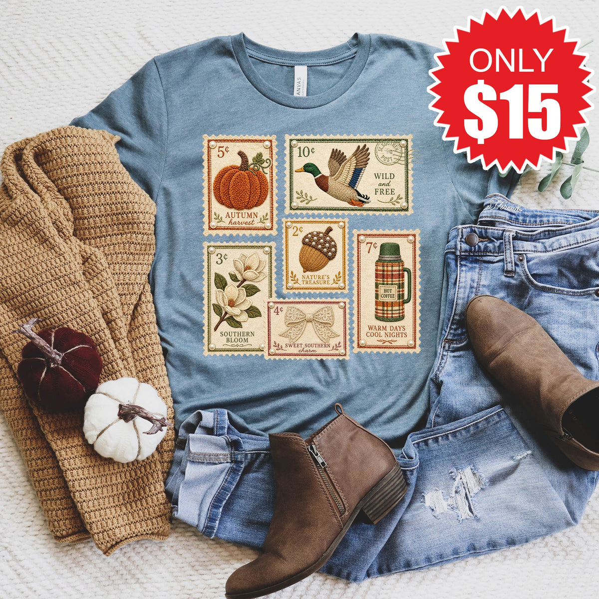 Fall Stamps Tee - Heather Slate - 15 product image 1