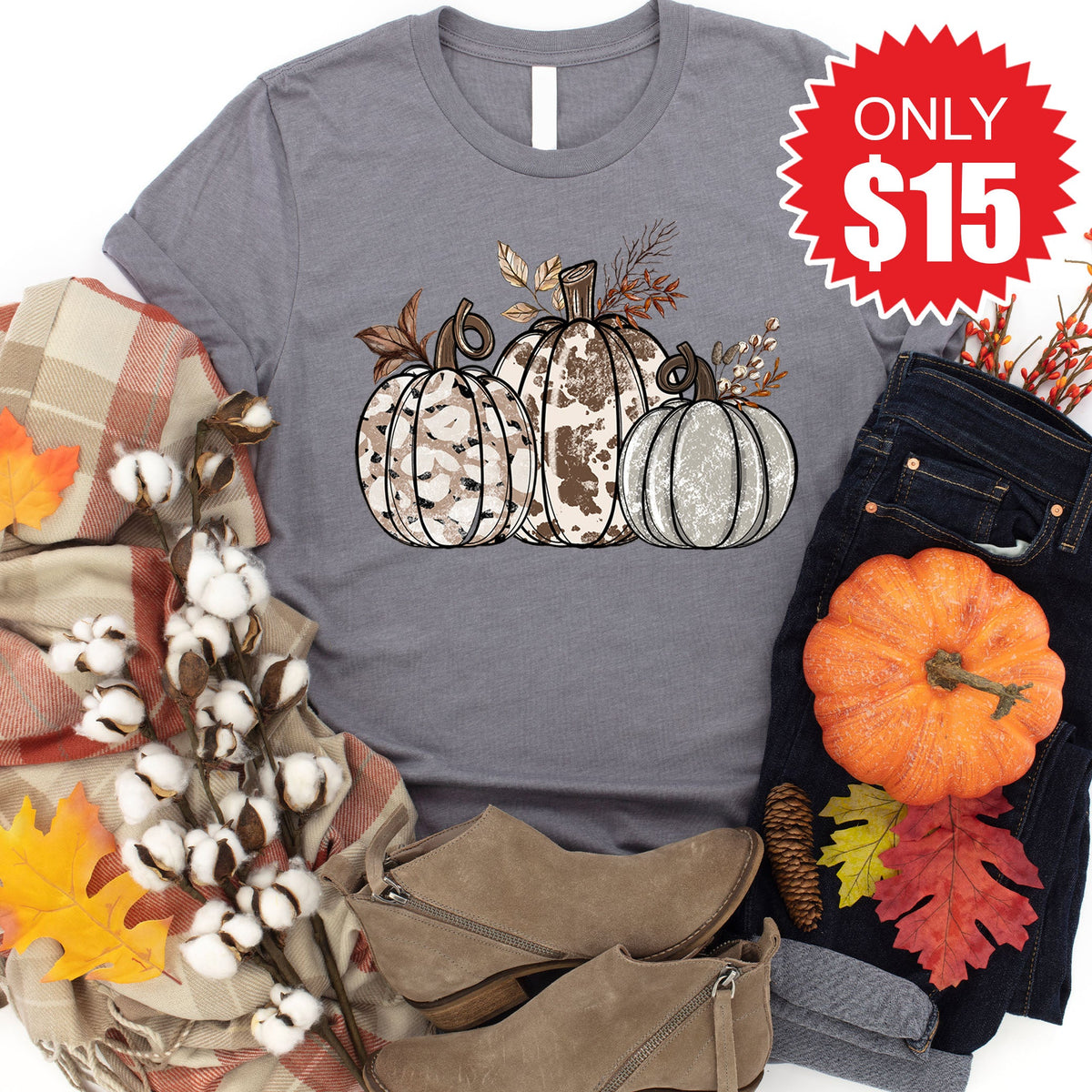 Pumpkin Trio Tee - Heather Storm - 15 product image 1