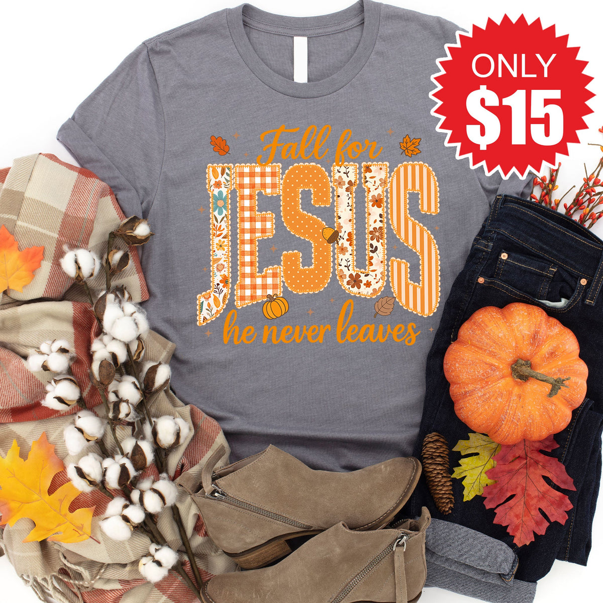Fall For Jesus Tee - Heather Storm - 15 product image 1