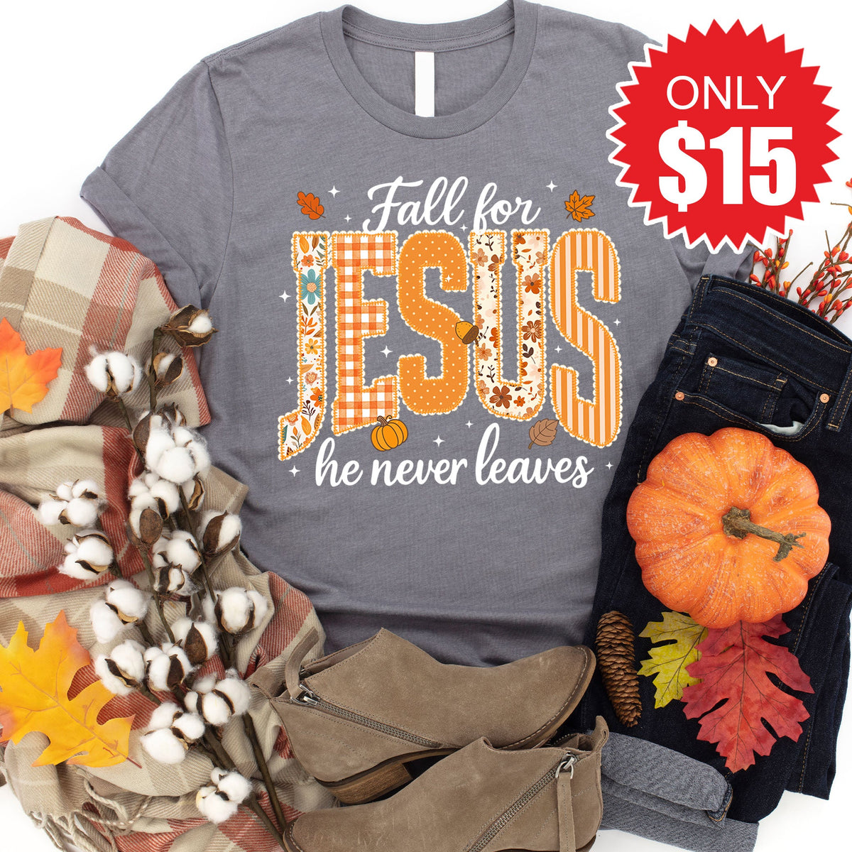 Fall For Jesus Tee - Heather Storm - 15 product image 1