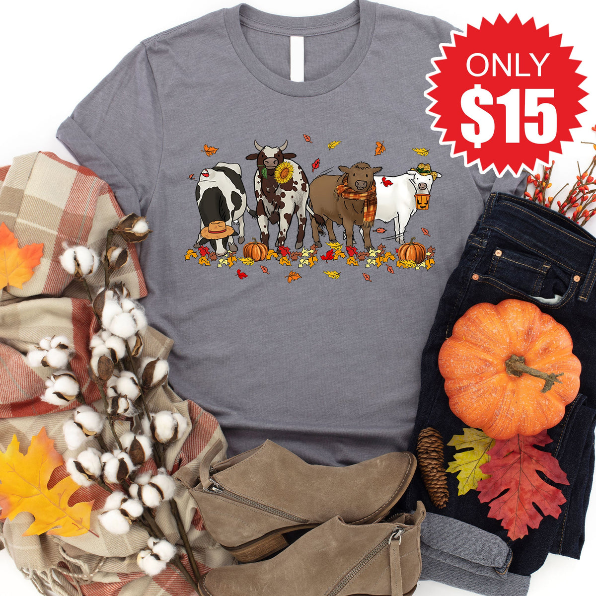 Cows Pumpkin Tee - Heather Storm - 15 product image 1