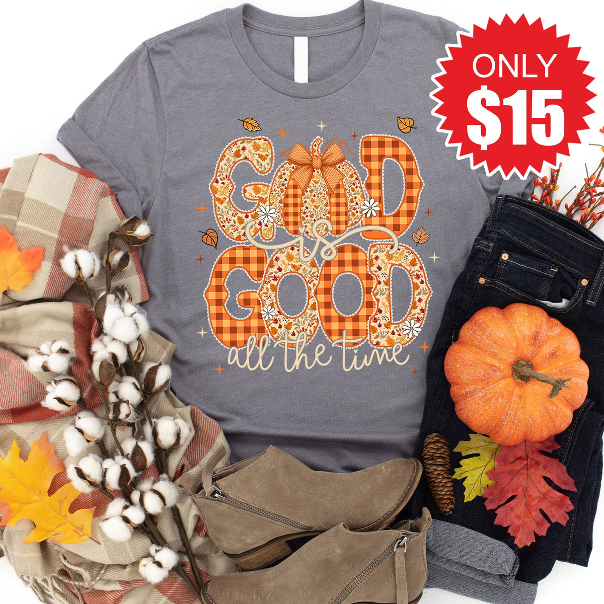 God is Good Fall Tee - Heather Storm - 15 product image 1