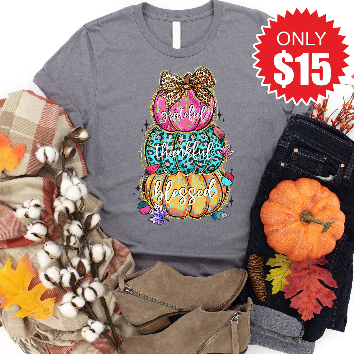 Grateful Thankful Blessed Tee - Heather Storm - 15 product image 1