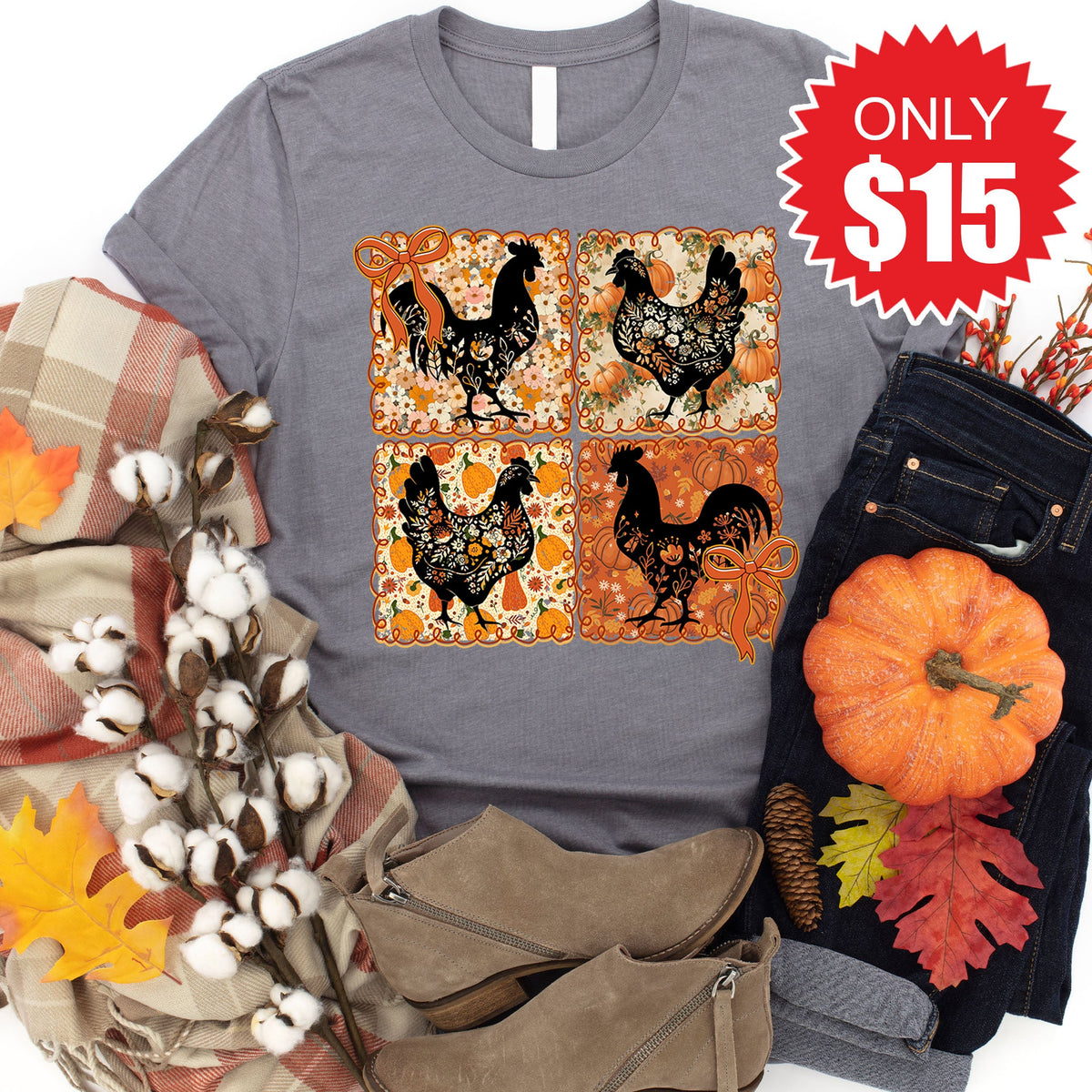 Chicken Patchwork Tee - Heather Storm - 15 product image 1