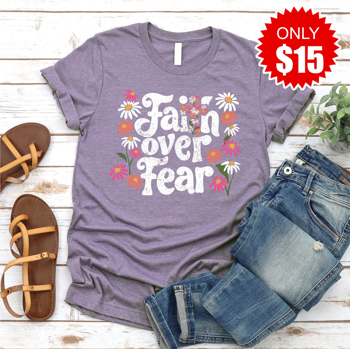 Faith Over Fear Tee - Heather Deep Purple - 15 product image 1
