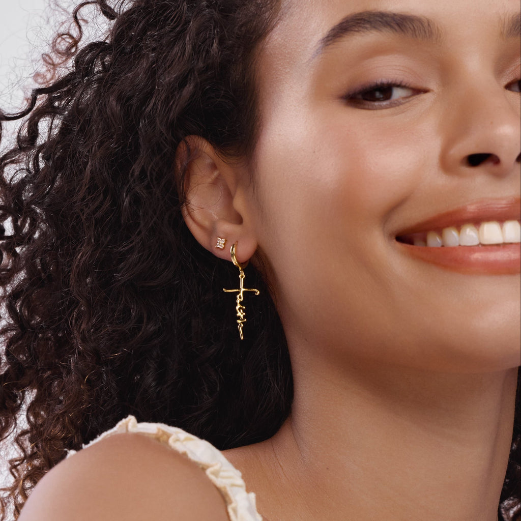 Faith Cross Gold Earring Set