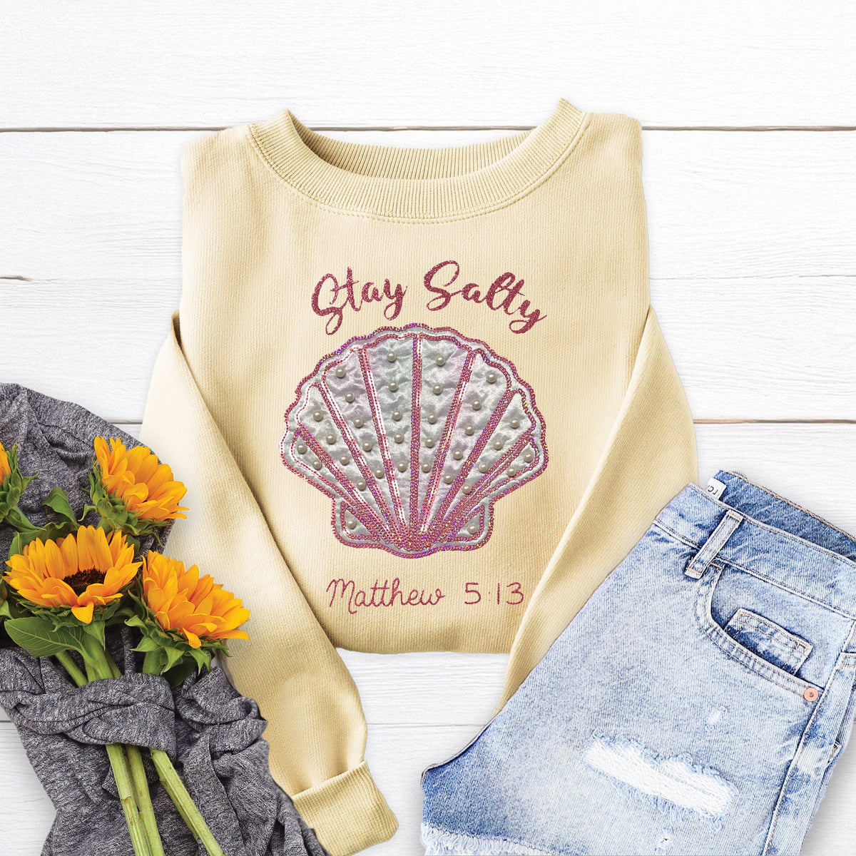 Embellished Stay Salty Crewneck Sweatshirt product image 6