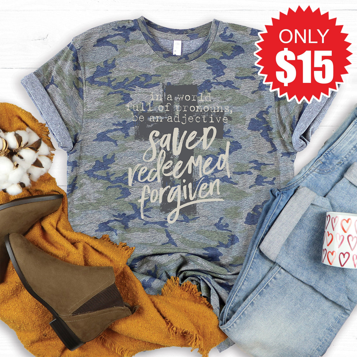 Saved Redeemed Forgiven Tee - Vintage Camo - 15 product image 1