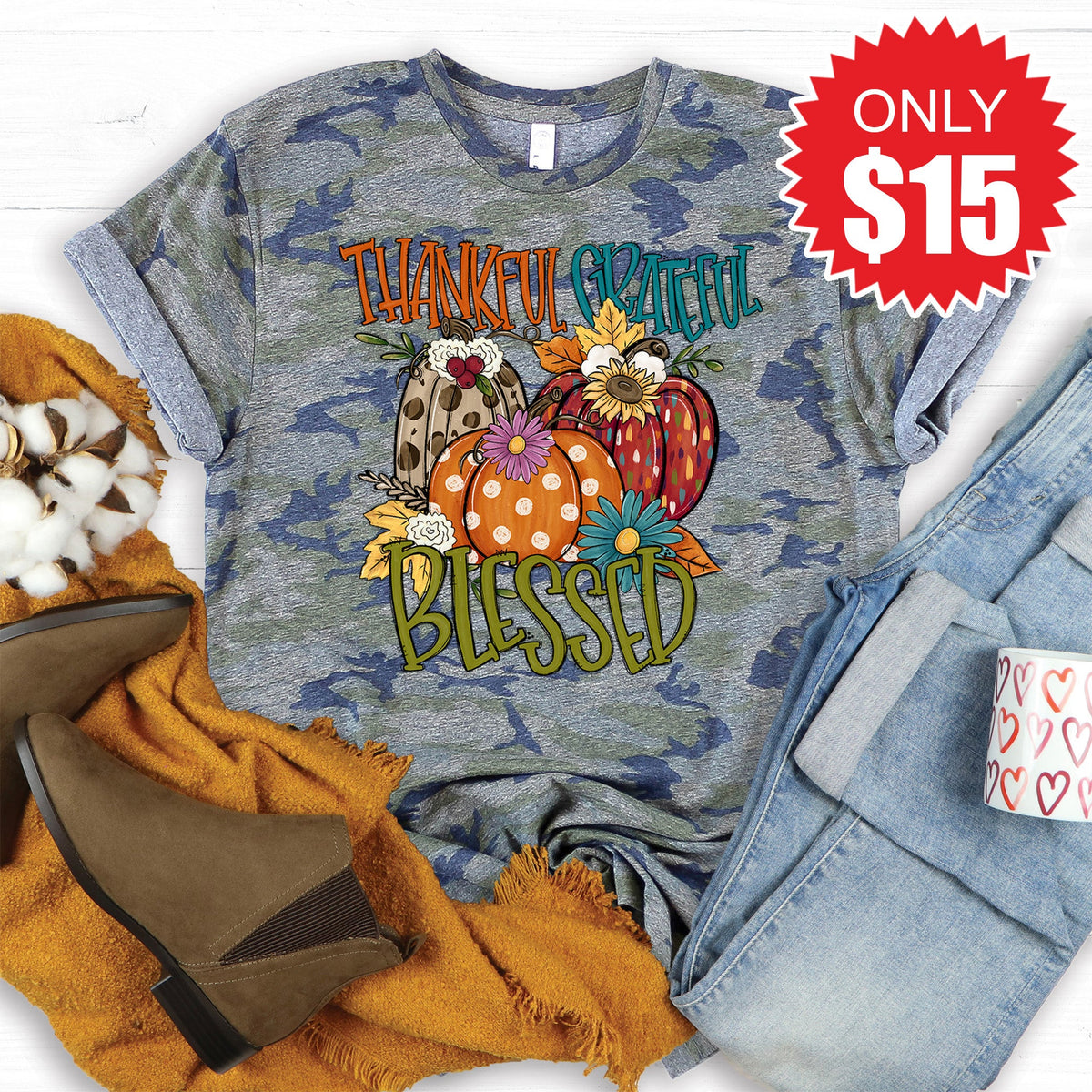 Thankful Grateful Blessed Fall Tee - Vintage Camo - 15 product image 1