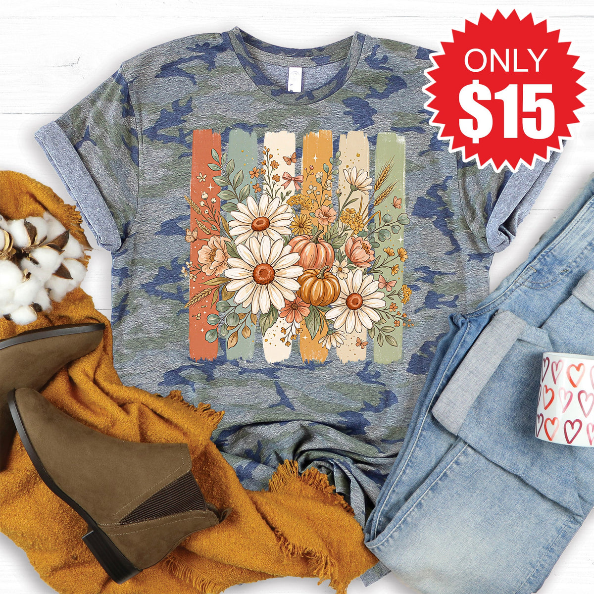 Flowers and Pumpkins Tee - Vintage Camo - 15 product image 1