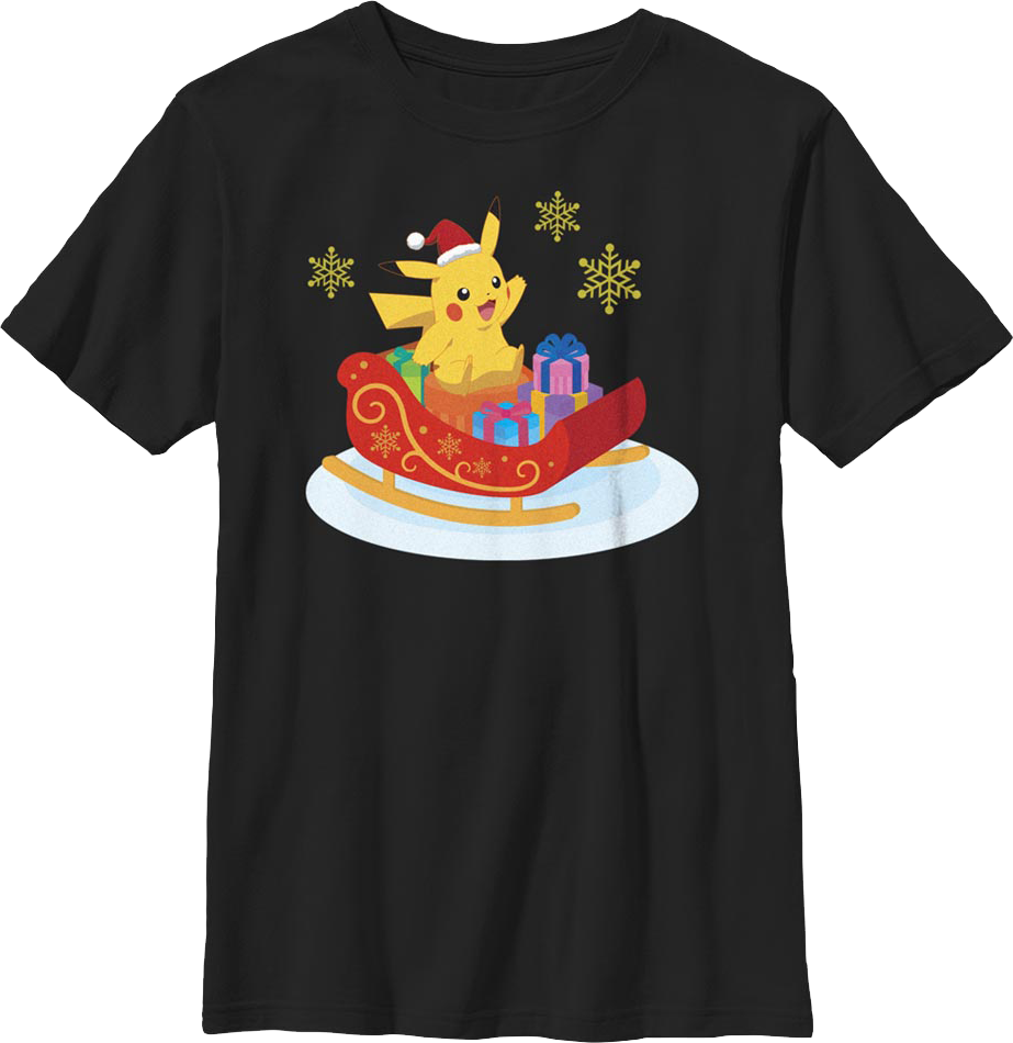 Boys Youth Pikachu Sleigh Ride Pokemon Shirt product image 1
